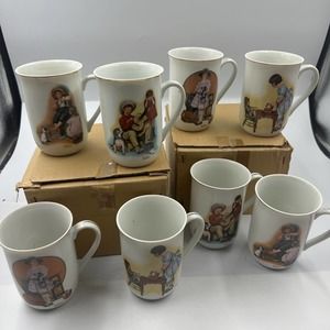 Vintage Lot 2 Sets Norman Rockwell Coffee Mugs 1981 Made In Japan 8 Mugs NEW